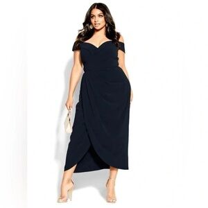 City Chic rippled love Elegant Black Dress plus size M/18